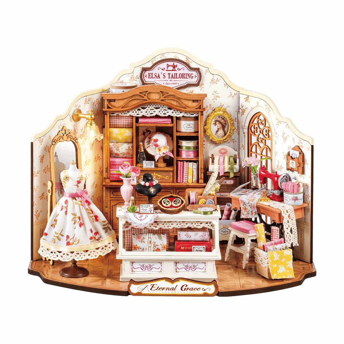 Rolife Elsa's Tailoring DG178 white background miniature house product view