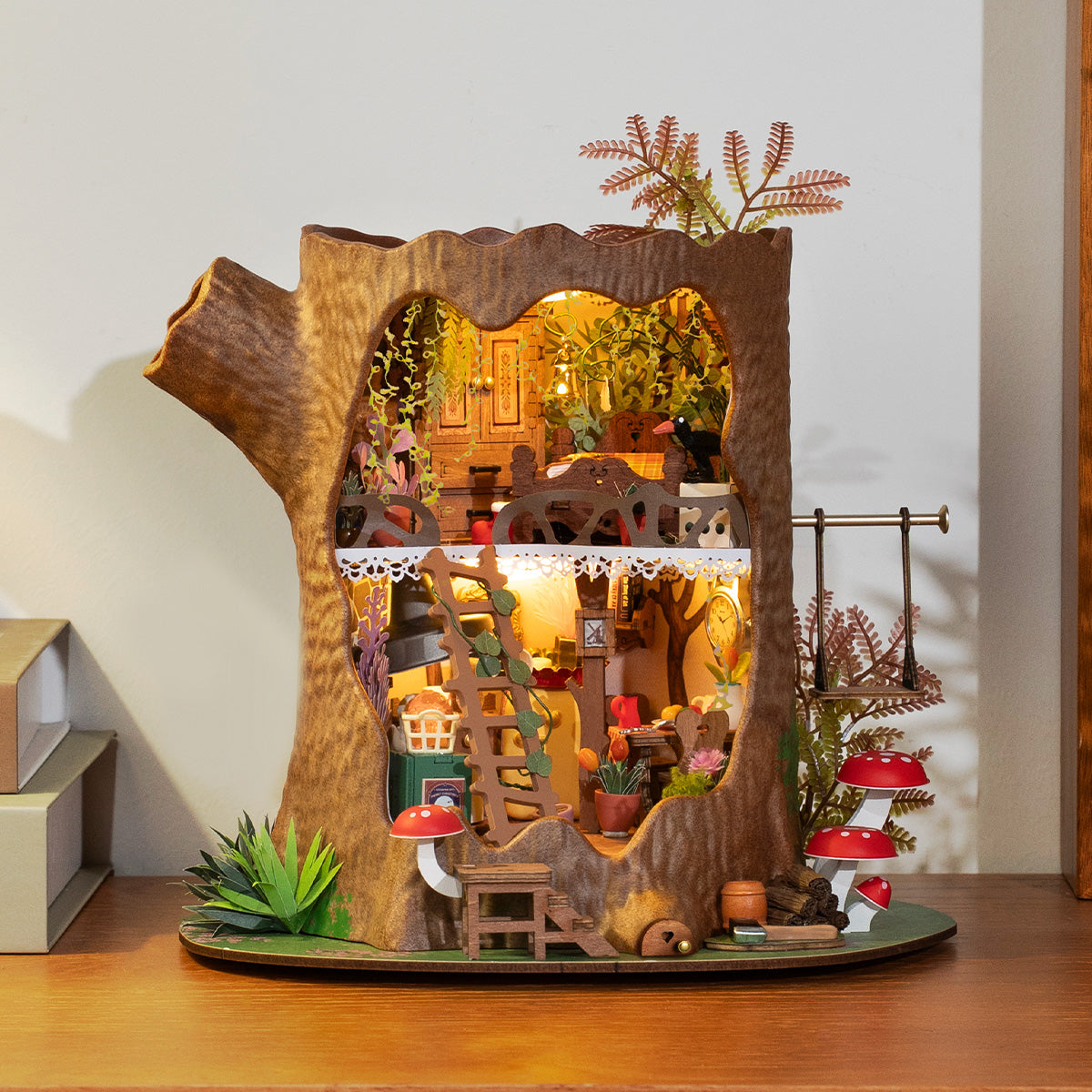 Fairytale Tree House DG179 tabletop display scene with warm interior lighting