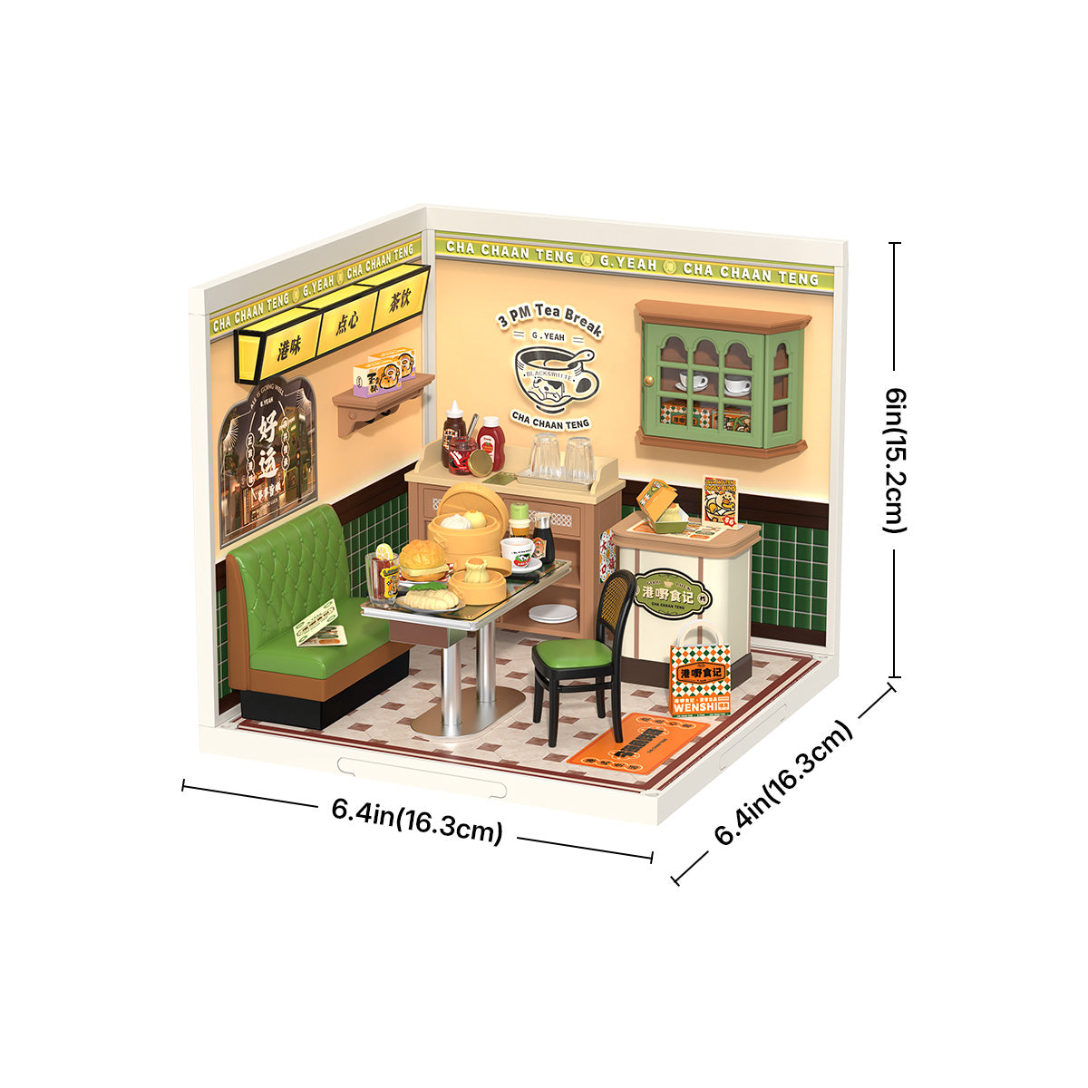 Hong Kong Bites Cafe DW021 size graphic, 16.3 x 16.3 x 15.2 cm miniature room