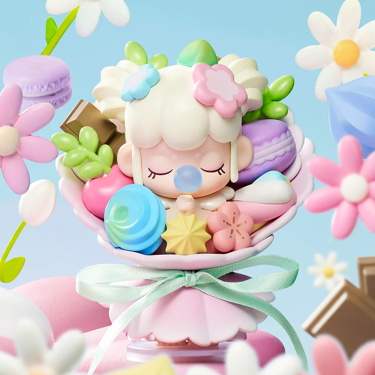 Nanci Sweet Time bouquet-themed figure in a floral pastel scene