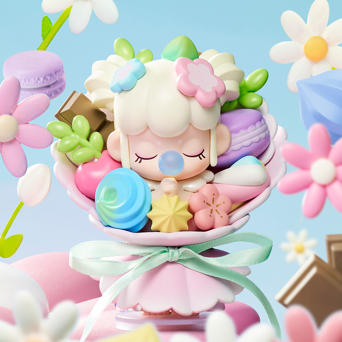 Nanci Sweet Time bouquet-themed figure in a floral pastel scene