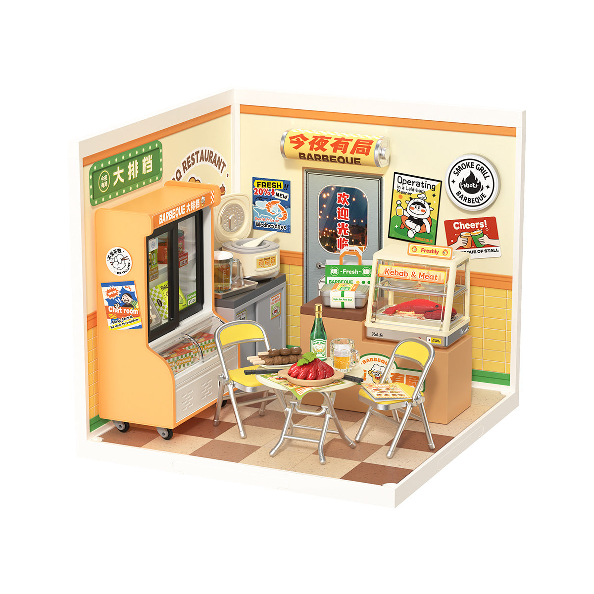 Rolife Night Out Food Stall DW022 white background miniature room product view