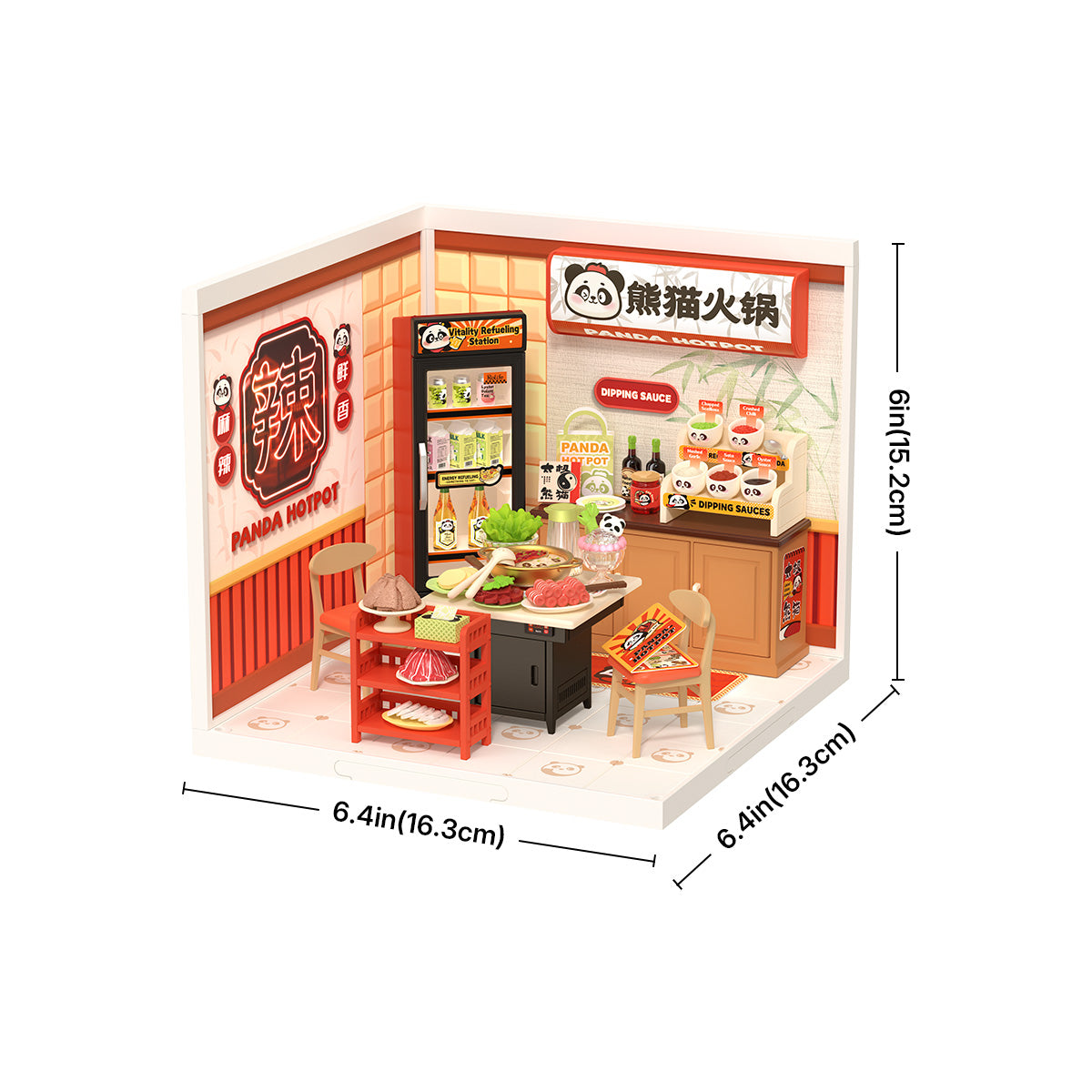 Panda Hot Pot DW020 size graphic, 16.3 x 16.3 x 15.2 cm miniature room