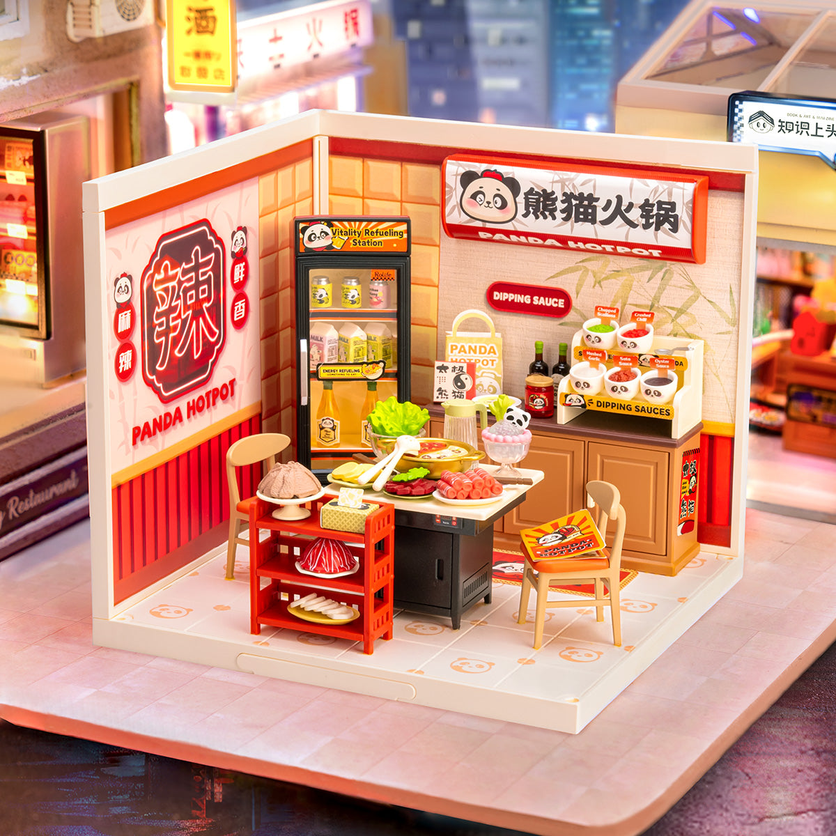 Panda Hot Pot DW020 miniature room in a warm street-style display scene