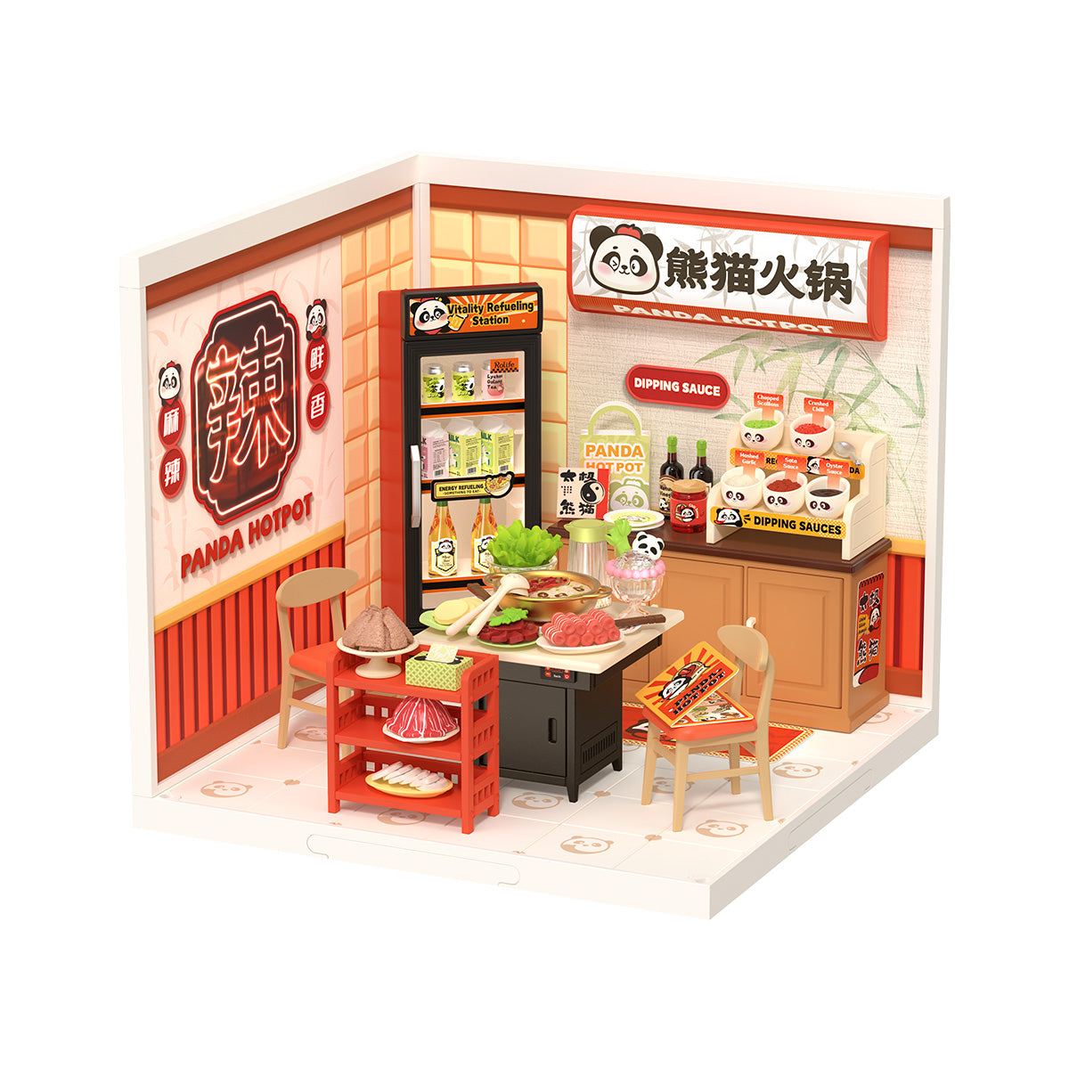 Rolife Panda Hot Pot DW020 white background miniature room product view