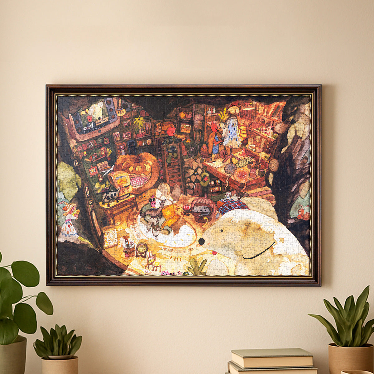 Rowood Tree House Tale PT010 framed 1000-piece jigsaw puzzle displayed on a wall