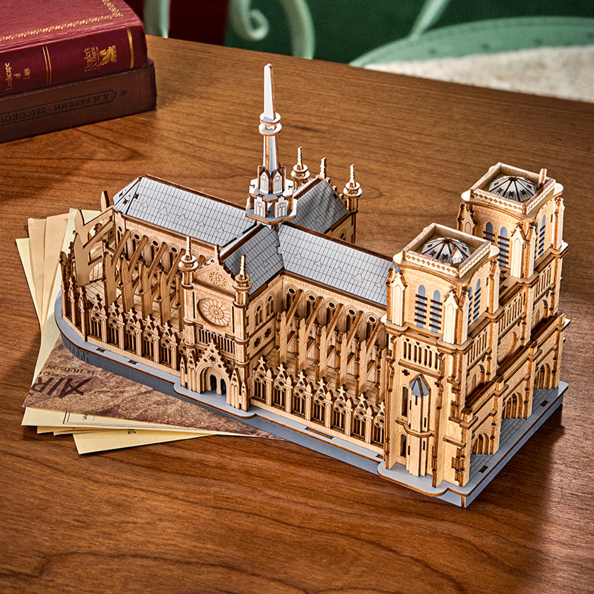 Rowood Paris Cathedral TG511 wooden puzzle in a warm tabletop display scene