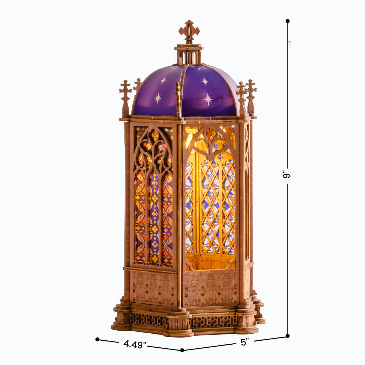 Starry Dome Cathedral TGA02 size graphic, 4.49x5x9in finished wooden lantern