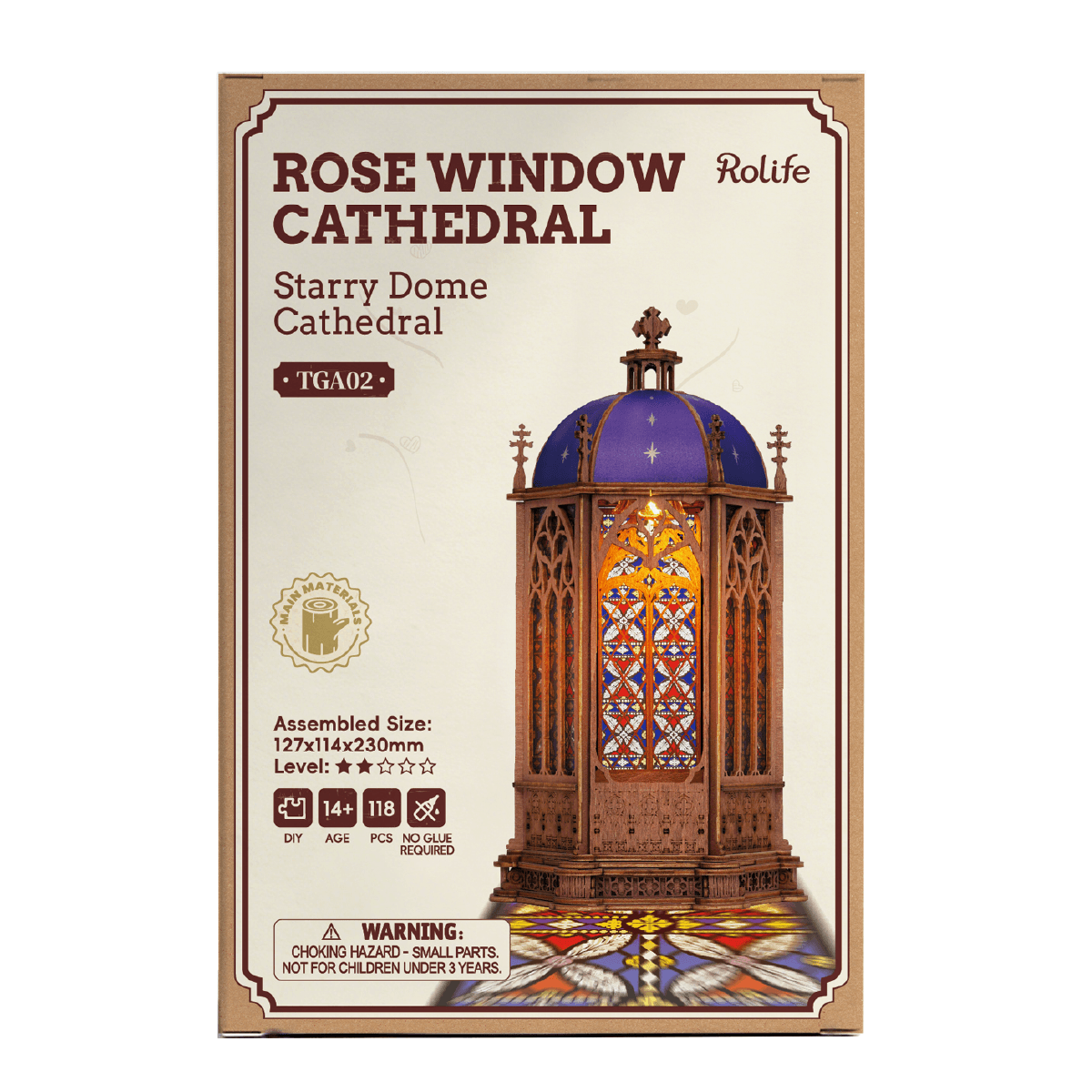 Rolife Starry Dome Cathedral TGA02 package with illuminated cathedral model