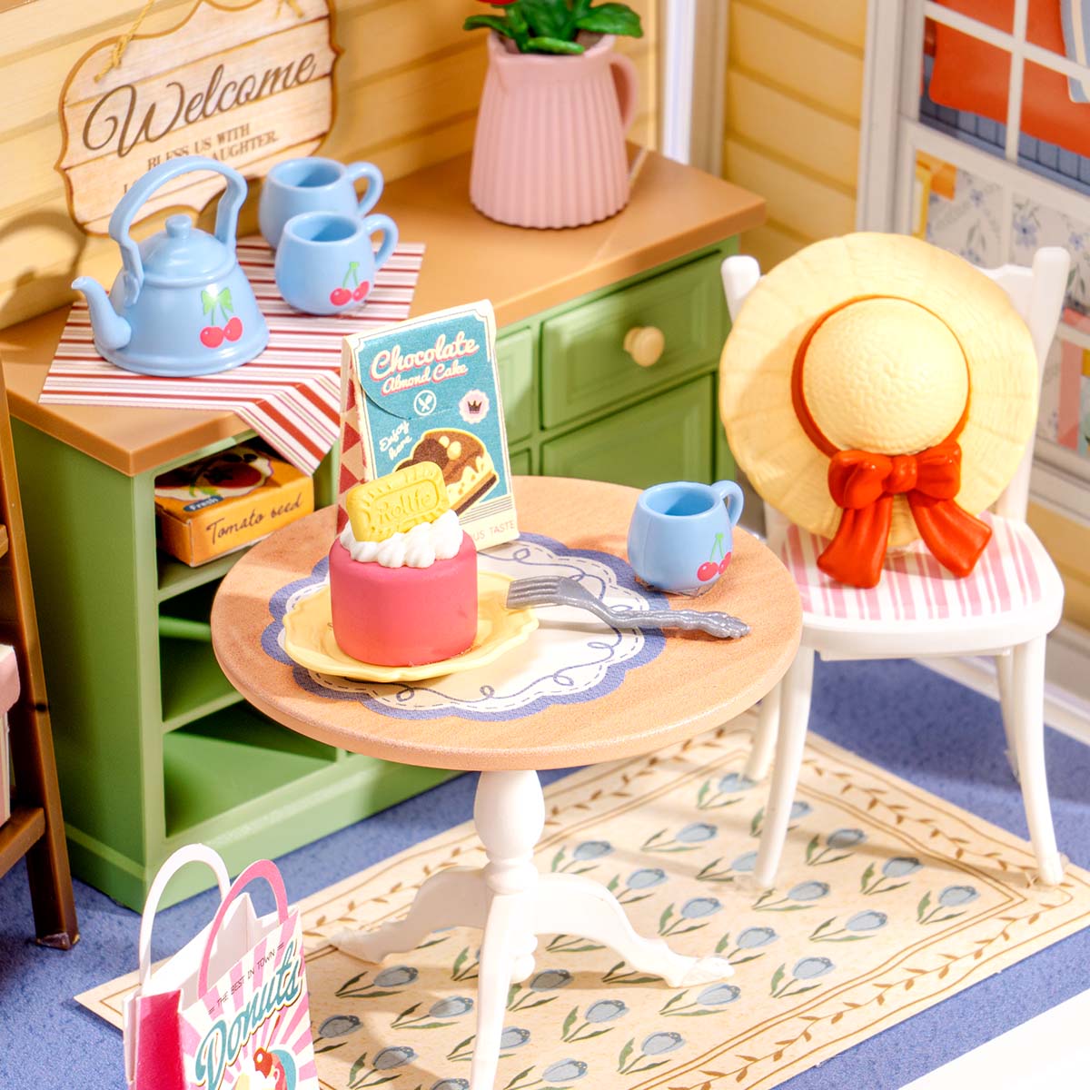 Sunshine Sip Porch DWS07B close-up of the tea table, cake, and chair details