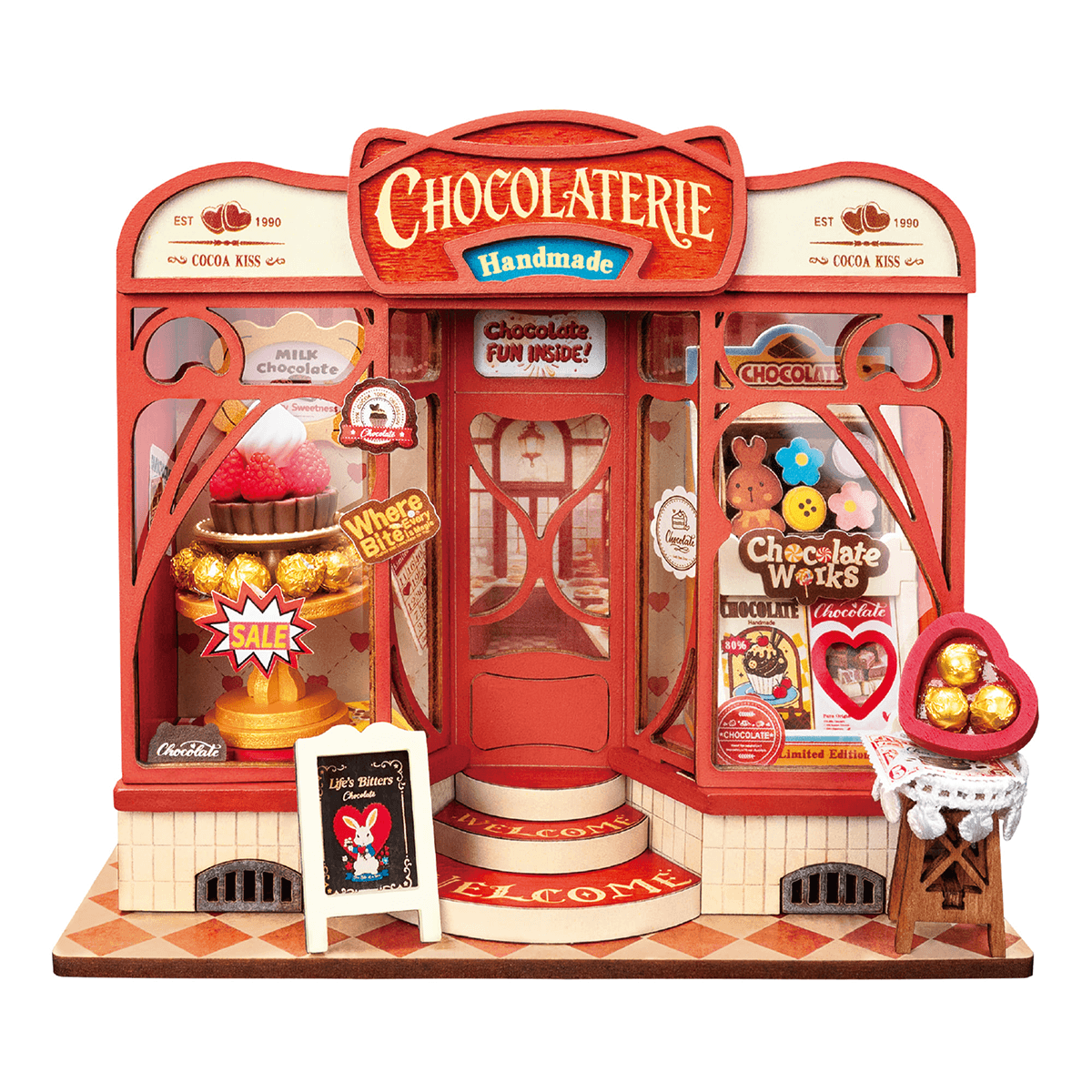 Rolife Sweet Chocolate Shop DS046 white background miniature chocolate shop product view