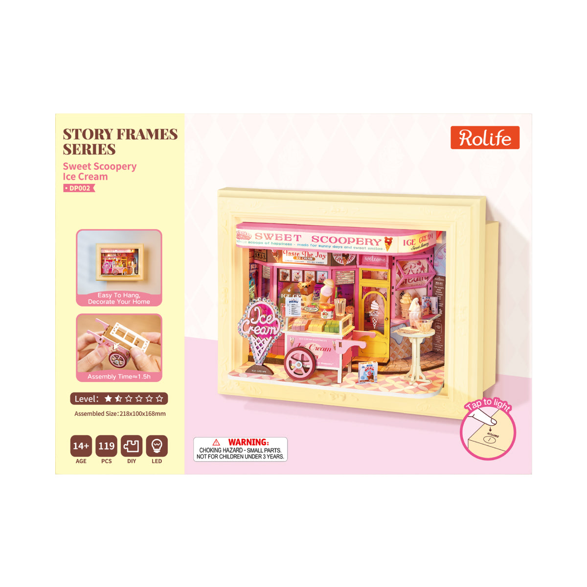 Rolife Sweet Scoopery Ice Cream DP002 product package with completed story frame