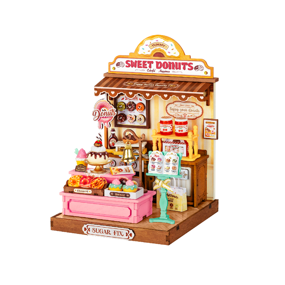 Rolife Sweetie's Donut Shop DS051 white background product view with pink counter