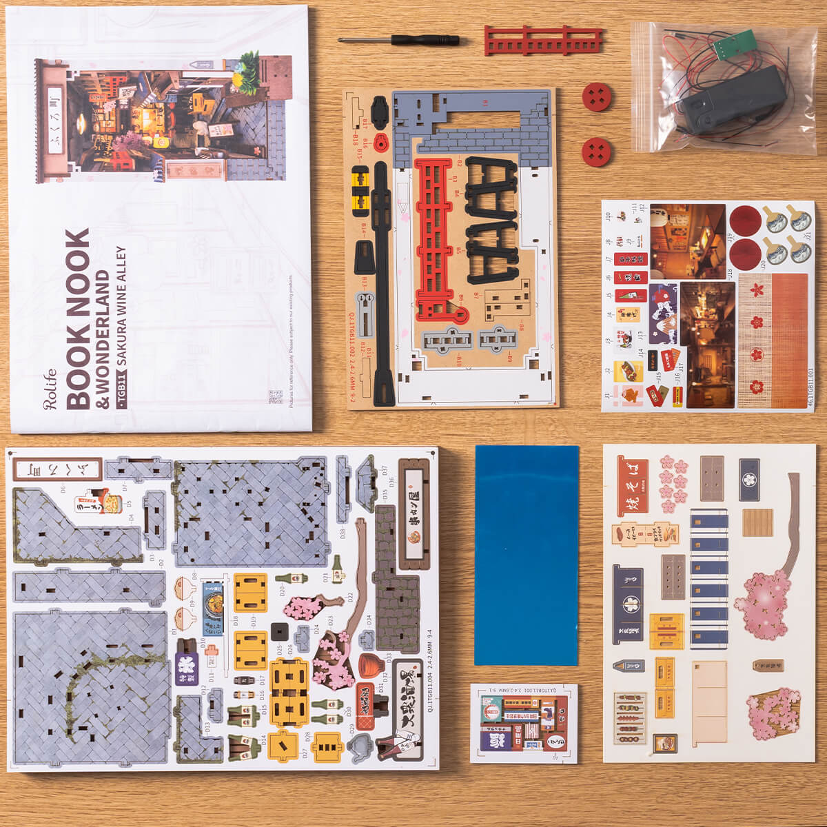 Rolife DIY Book Nook Kit - Sakura Wine Alley TGB11 detail view