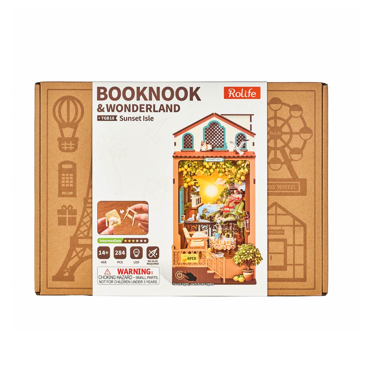 Rolife DIY Book Nook Kit Sunset Isle TGB18 product package box