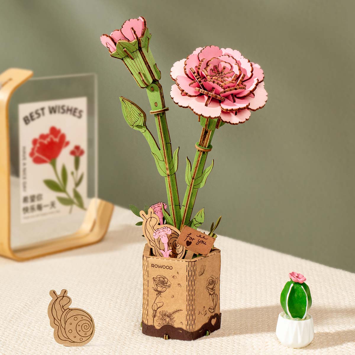 Rowood DIY Wooden Flower Pink Carnation TW051 product hero image
