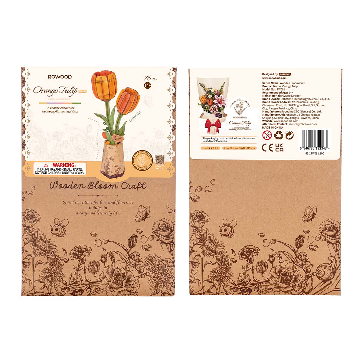 Rowood DIY Wooden Flower Orange Tulip TW081 gallery image 5