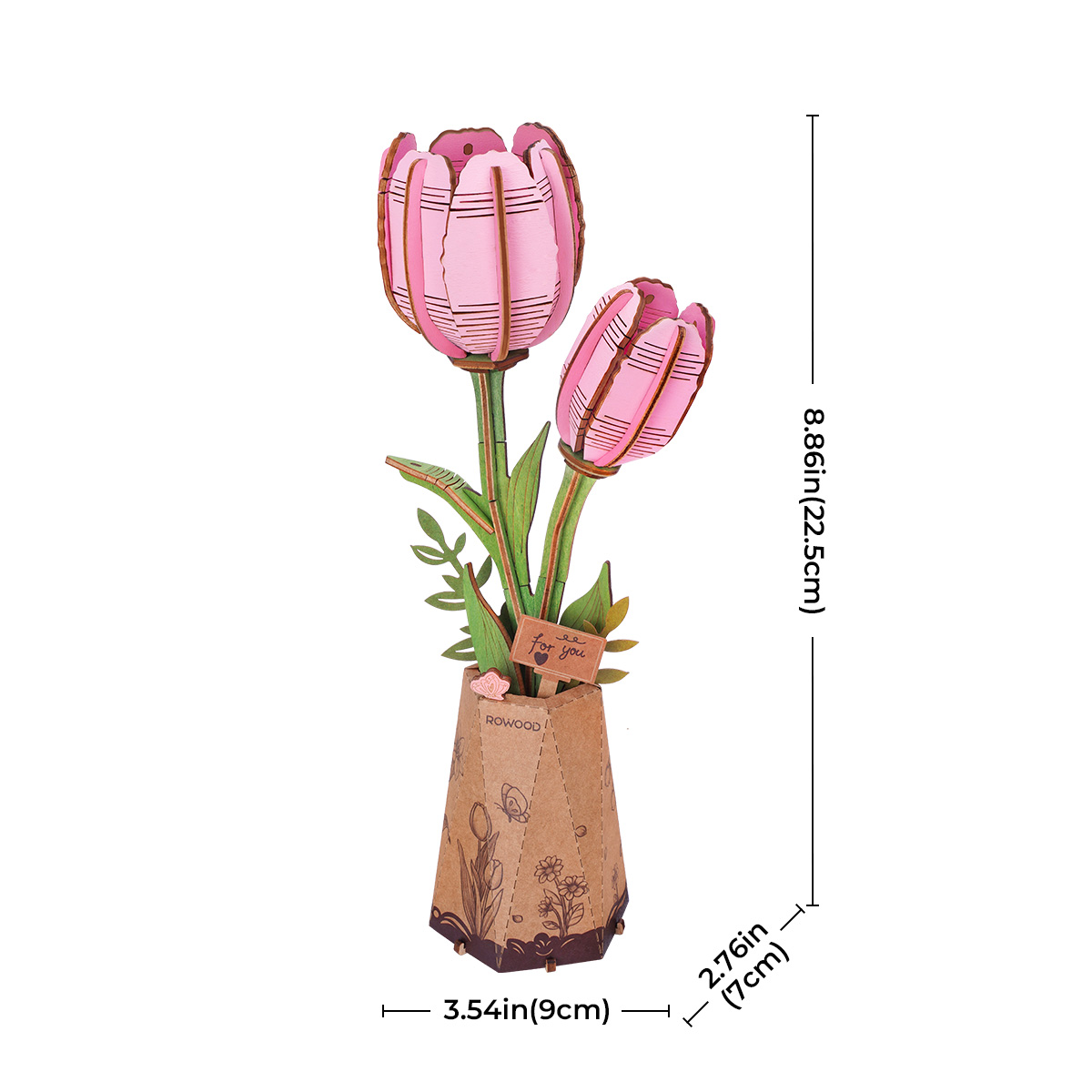 Rowood DIY Wooden Flower Pink Tulip TW082 detail view