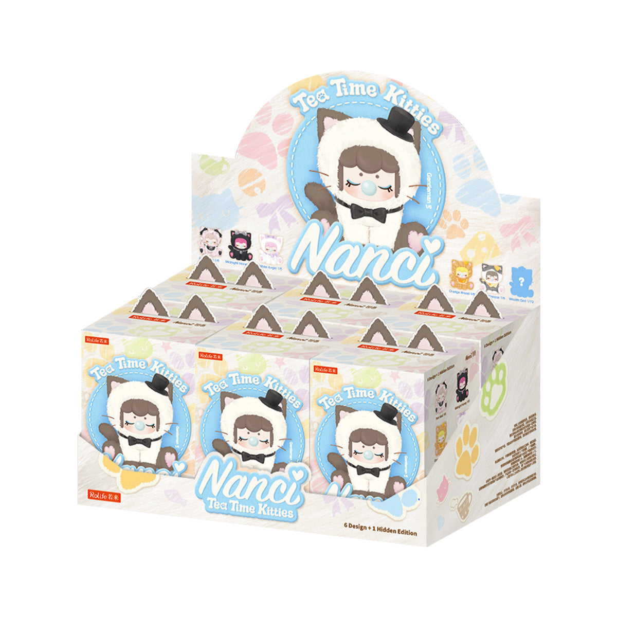 Nanci Tea Time Kitties blind box display case on white background