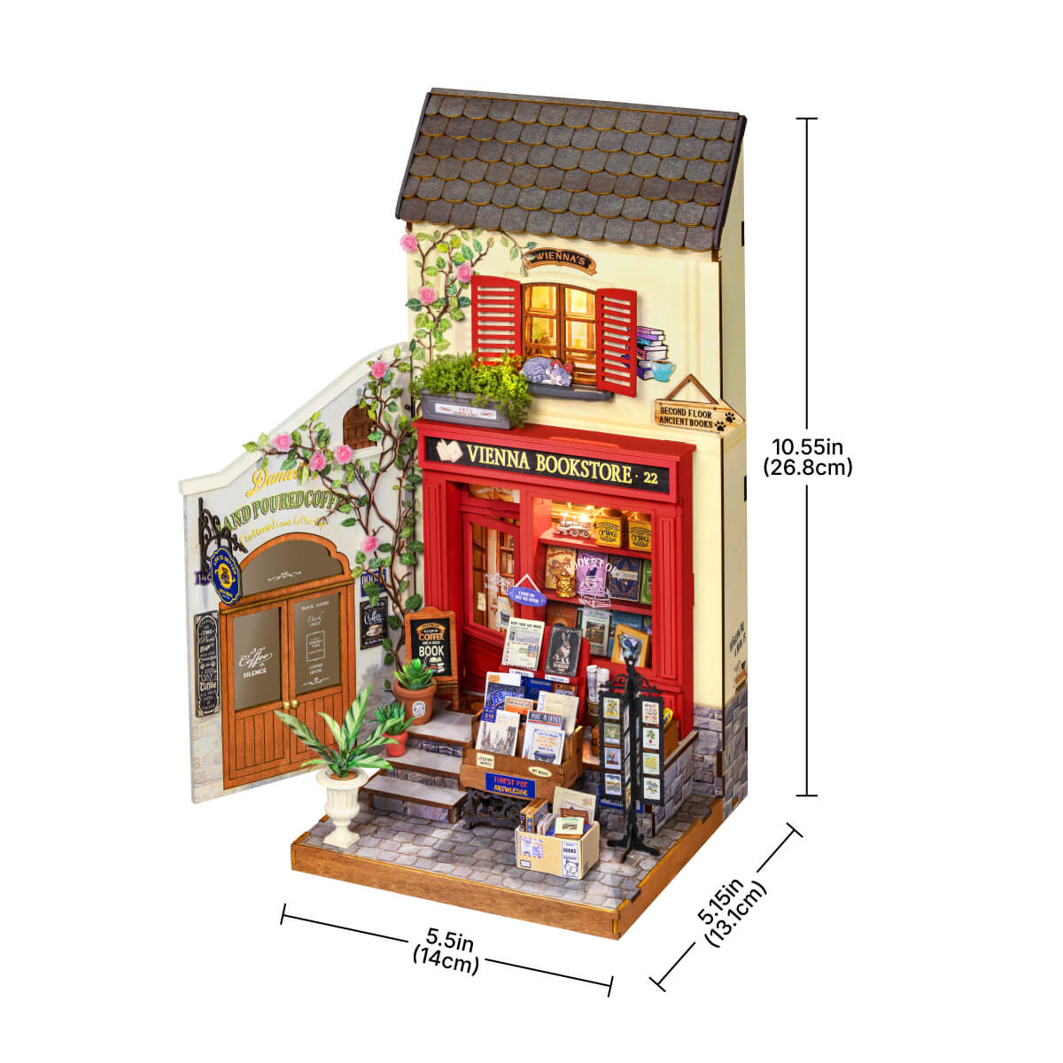 Vienna Bookstore DG183 size graphic, 14 x 13.1 x 26.8 cm miniature house