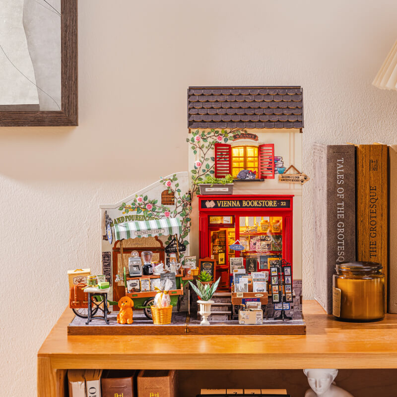 Aromatic Coffee Cart DG182 combination display with Vienna Bookstore miniature house