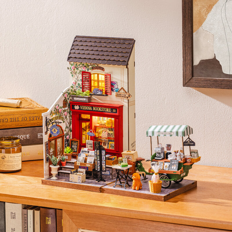 Aromatic Coffee Cart DG182 two-piece combination display with Vienna Bookstore from another angle