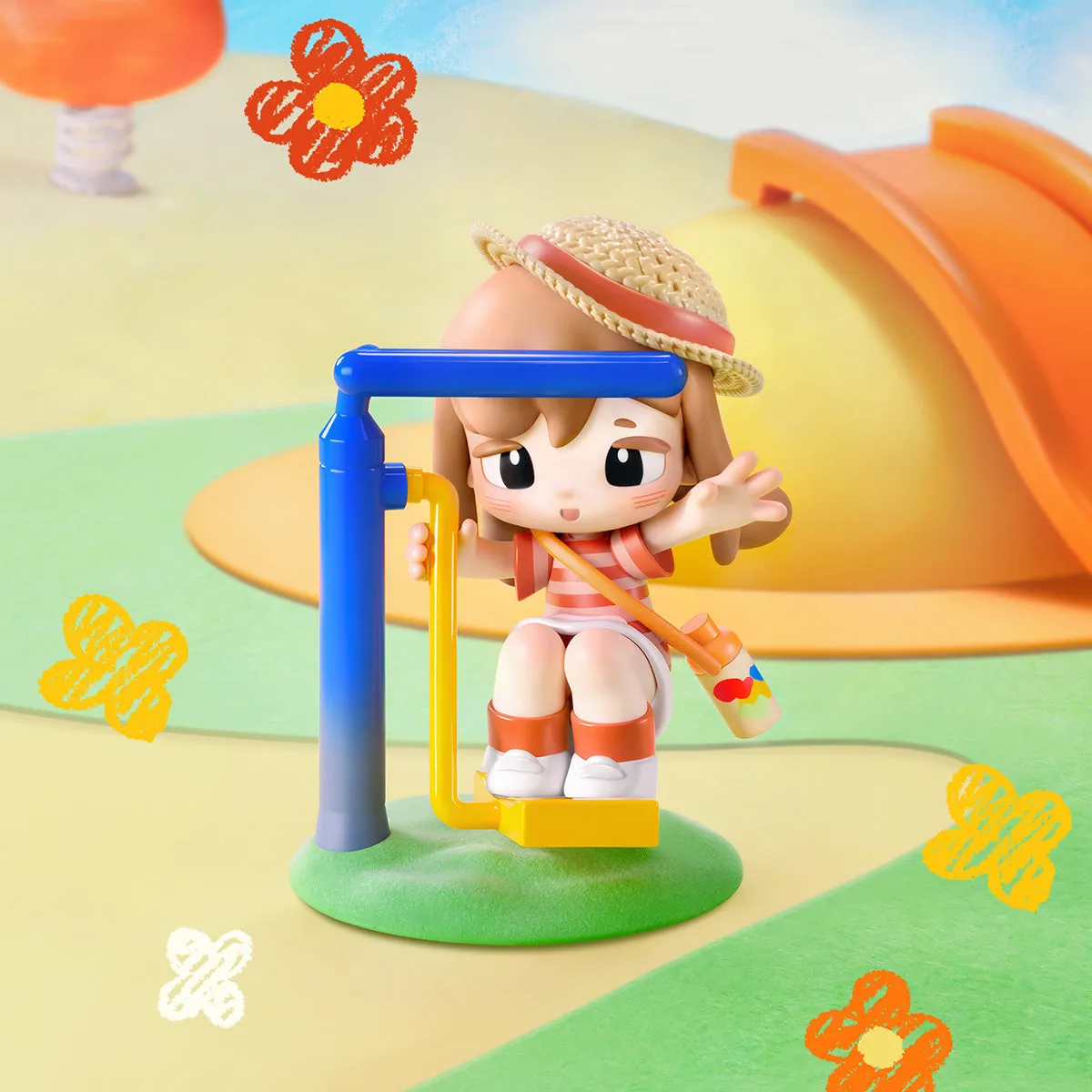 Yozco Mood Diary playground scene with a seated figure on a swing