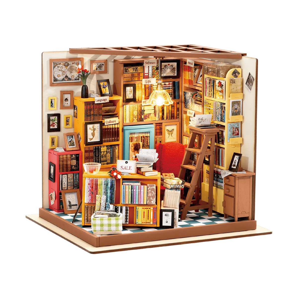 Rolife DIY Miniature Dollhouse- Sam's Study DG102 white background product view