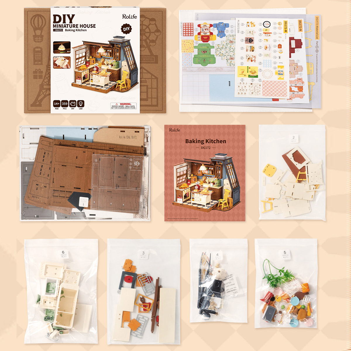 Baking Kitchen DG172 package contents and assembly materials overview
