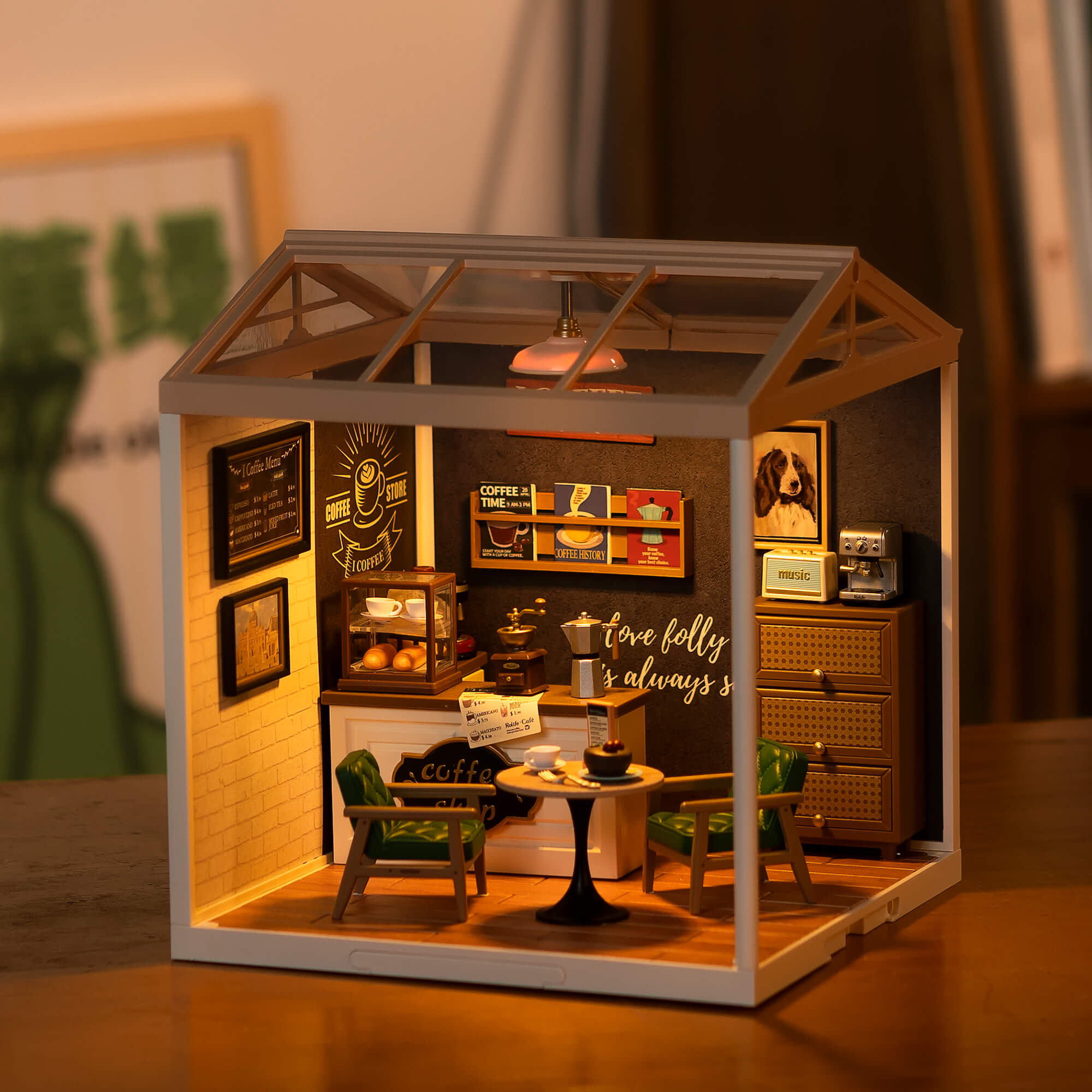 Rolife Daily Inspiration Cafe Super Creator Miniature House DW001B tabletop display scene