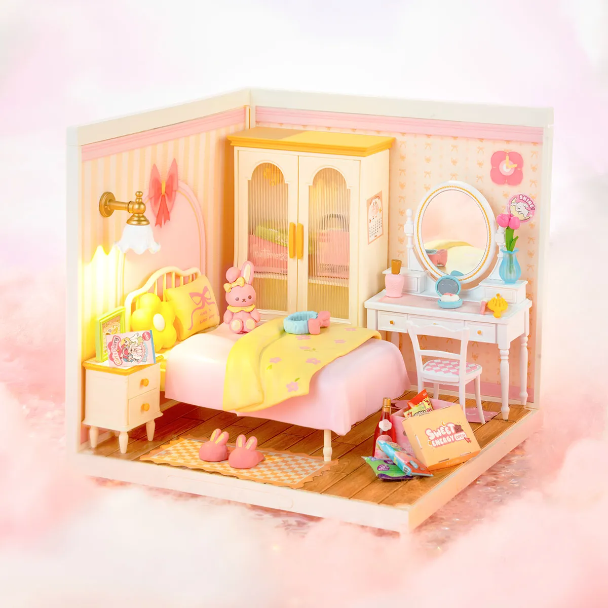 Rolife Lovely Pink Bedroom DIY Miniature House DW016