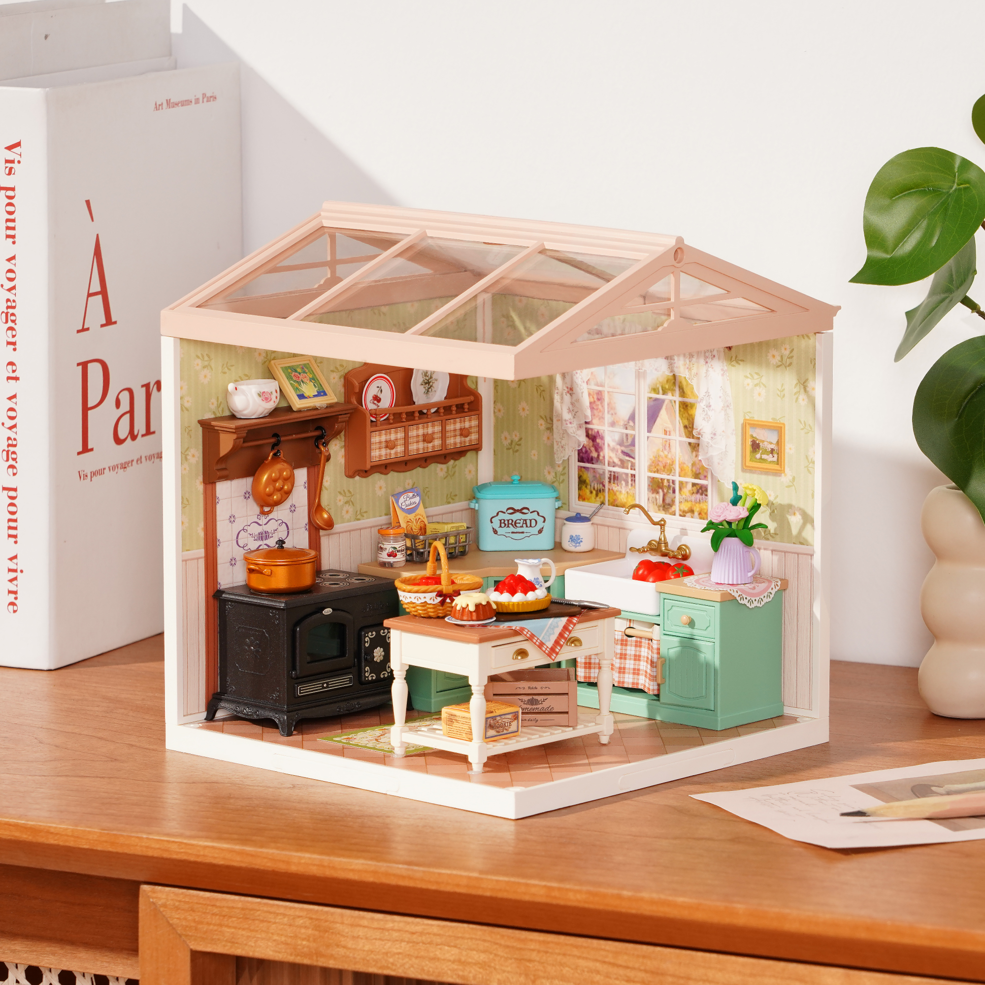 Rolife Farmhouse Kitchen DW024 miniature room in a tabletop home scene