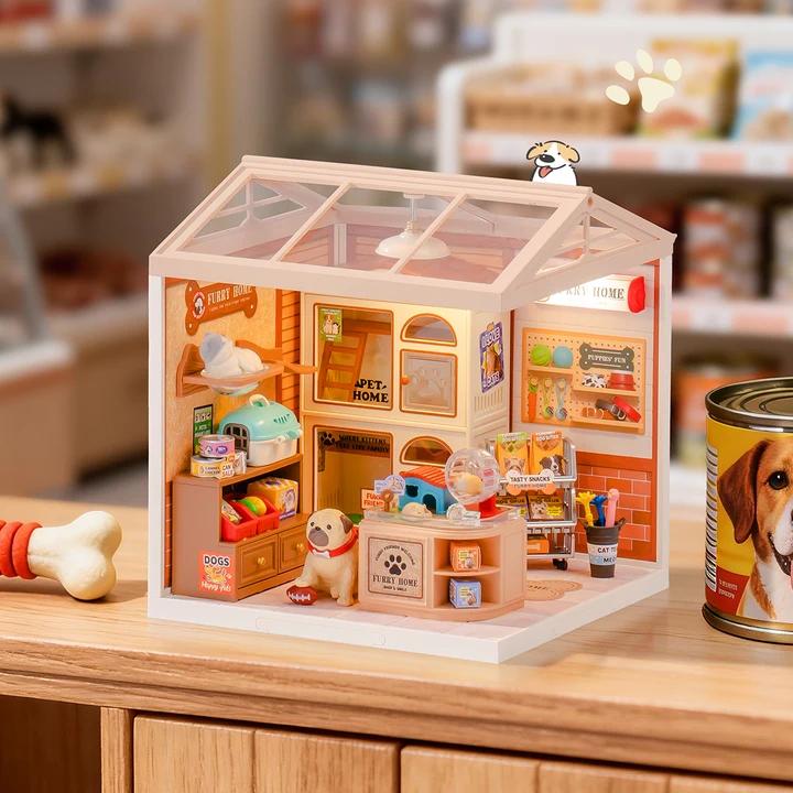 Furry Friends Home DW027 tabletop scene with pet-themed miniature house and accessories