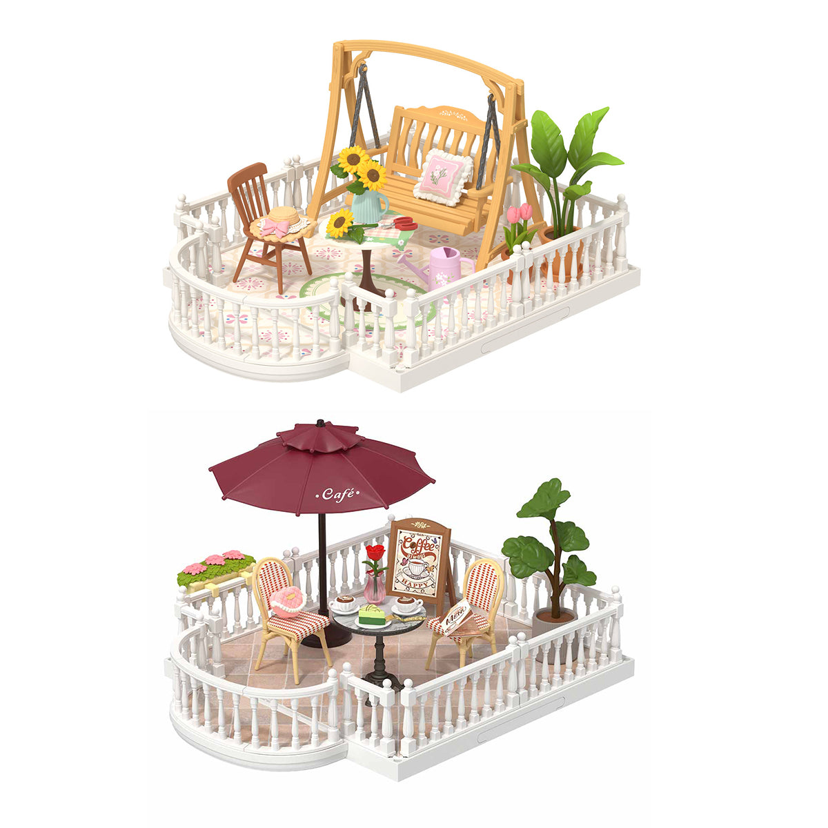 Rolife Super Creator paired terrace accessory sets displayed together