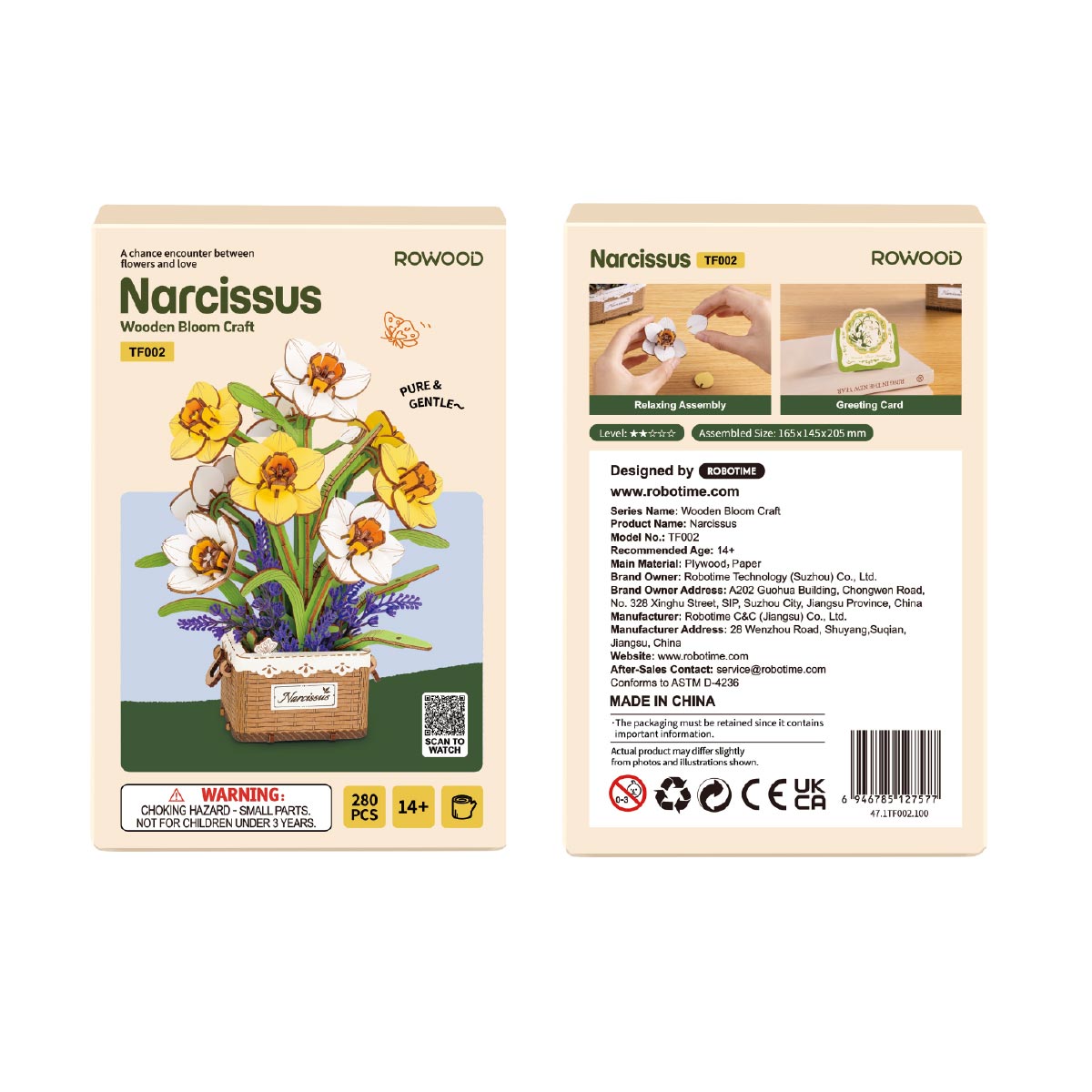 Rowood Narcissus TF002 package front and back with 280 pieces information