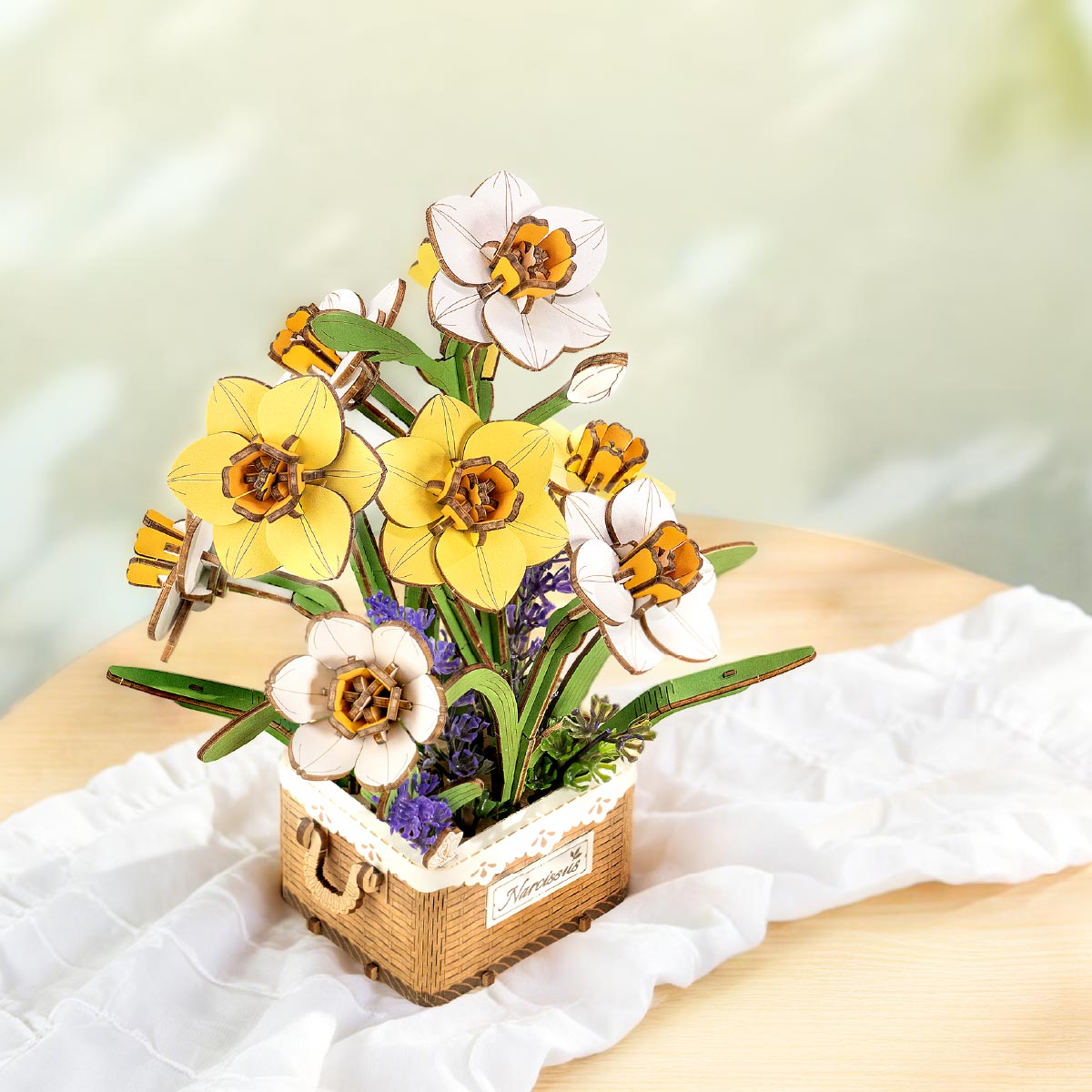 Rowood Narcissus TF002 white background product view with daffodil bouquet arrangement