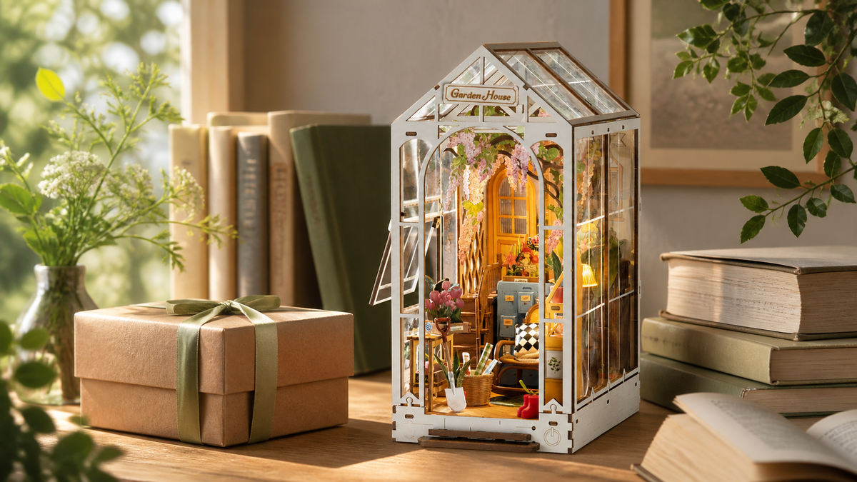 Rolife Holiday Garden House TGB06 presented as a creative botanical gift for book lovers