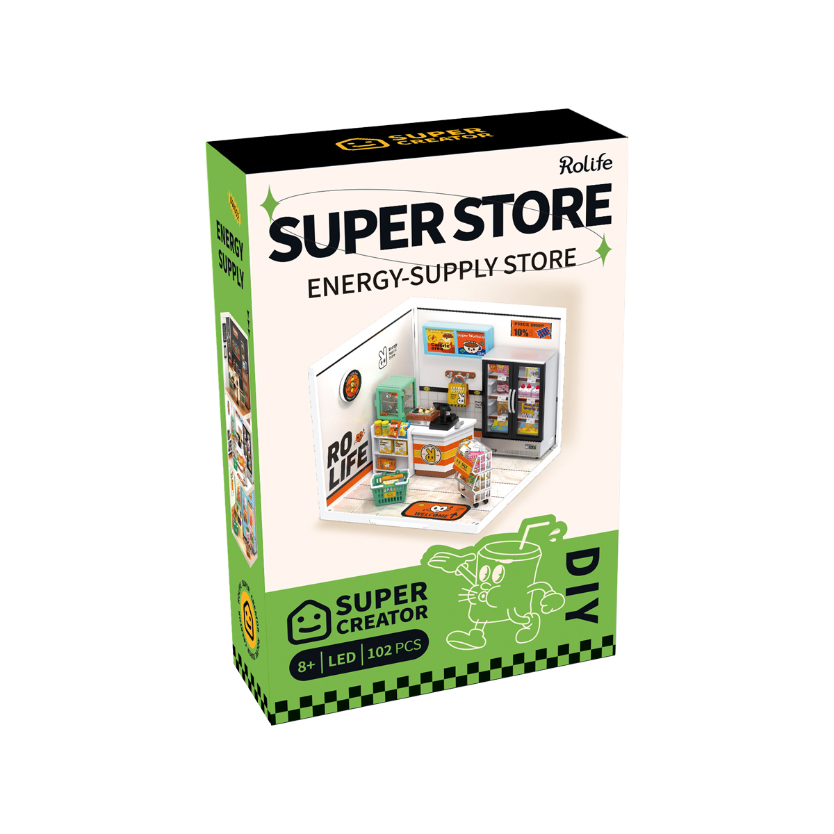 Rolife Energy Supply Store Super Creator Miniature House DW002 product package