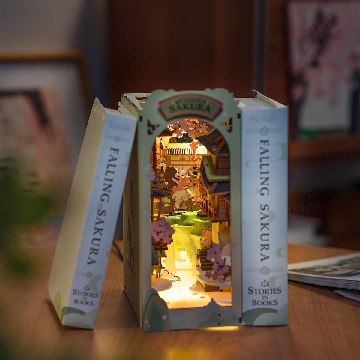 Rolife DIY Book Nook Kit - Falling Sakura TGB05 shelf display scene
