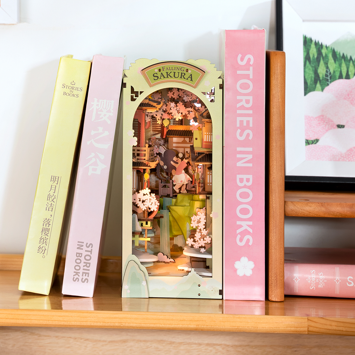 Rolife DIY Book Nook Kit - Falling Sakura TGB05 warm shelf display scene