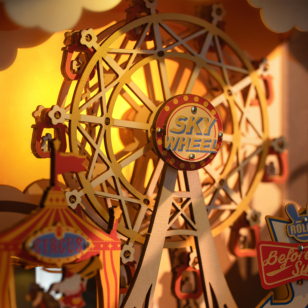 Rolife DIY Music Box Puzzle - Sunset Carnival AMT01 ferris wheel detail close-up