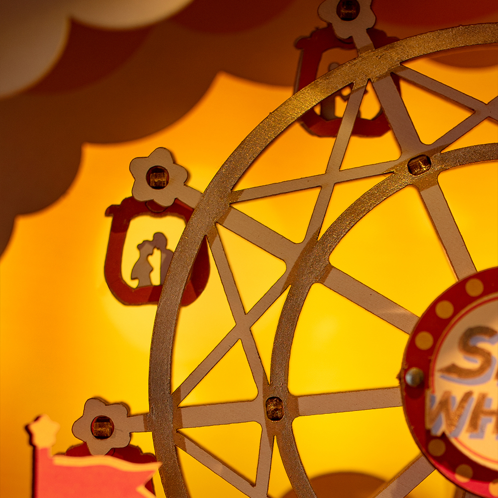 Rolife DIY Music Box Puzzle - Sunset Carnival AMT01 ferris wheel structure detail close-up