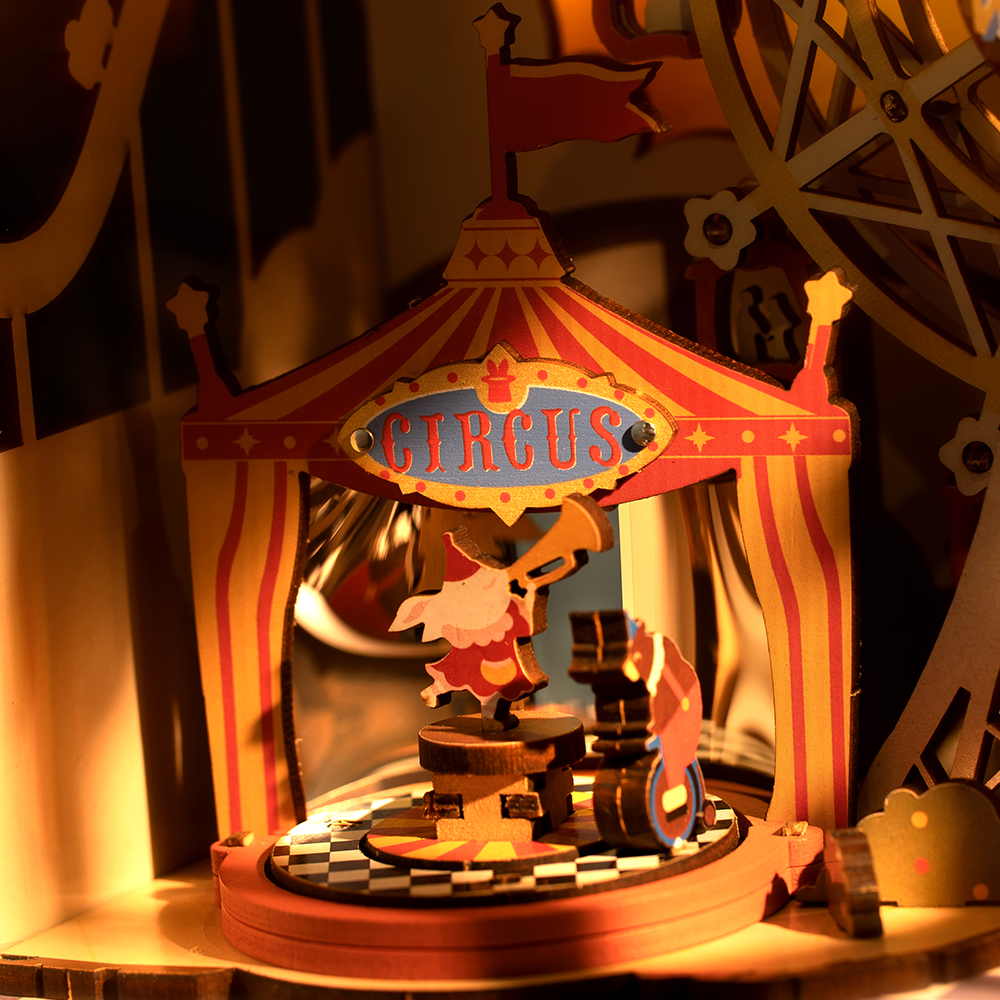 Rolife DIY Music Box Puzzle - Sunset Carnival AMT01 circus tent detail close-up