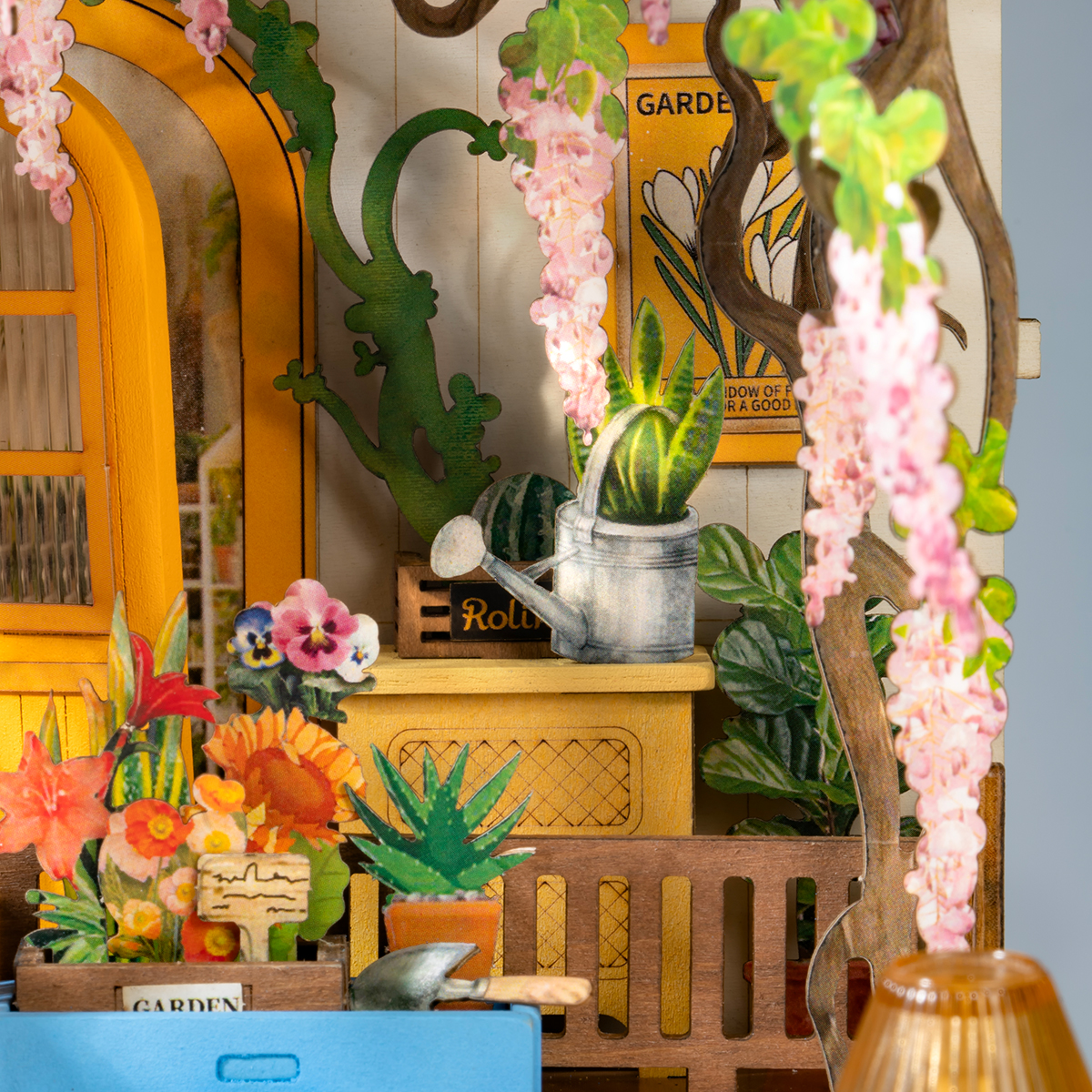 Rolife DIY Book Nook Kit - Holiday Garden House TGB06 flower arch detail close-up