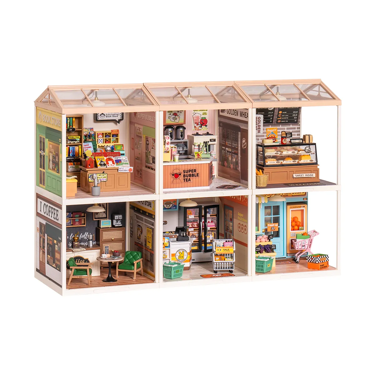 Rolife Super Creator - Super Store Series long shelf display scene
