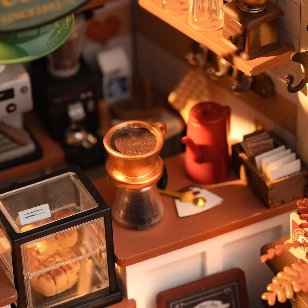 Rolife DIY Miniature House - Flavory Cafe DG162 cabinet detail close-up