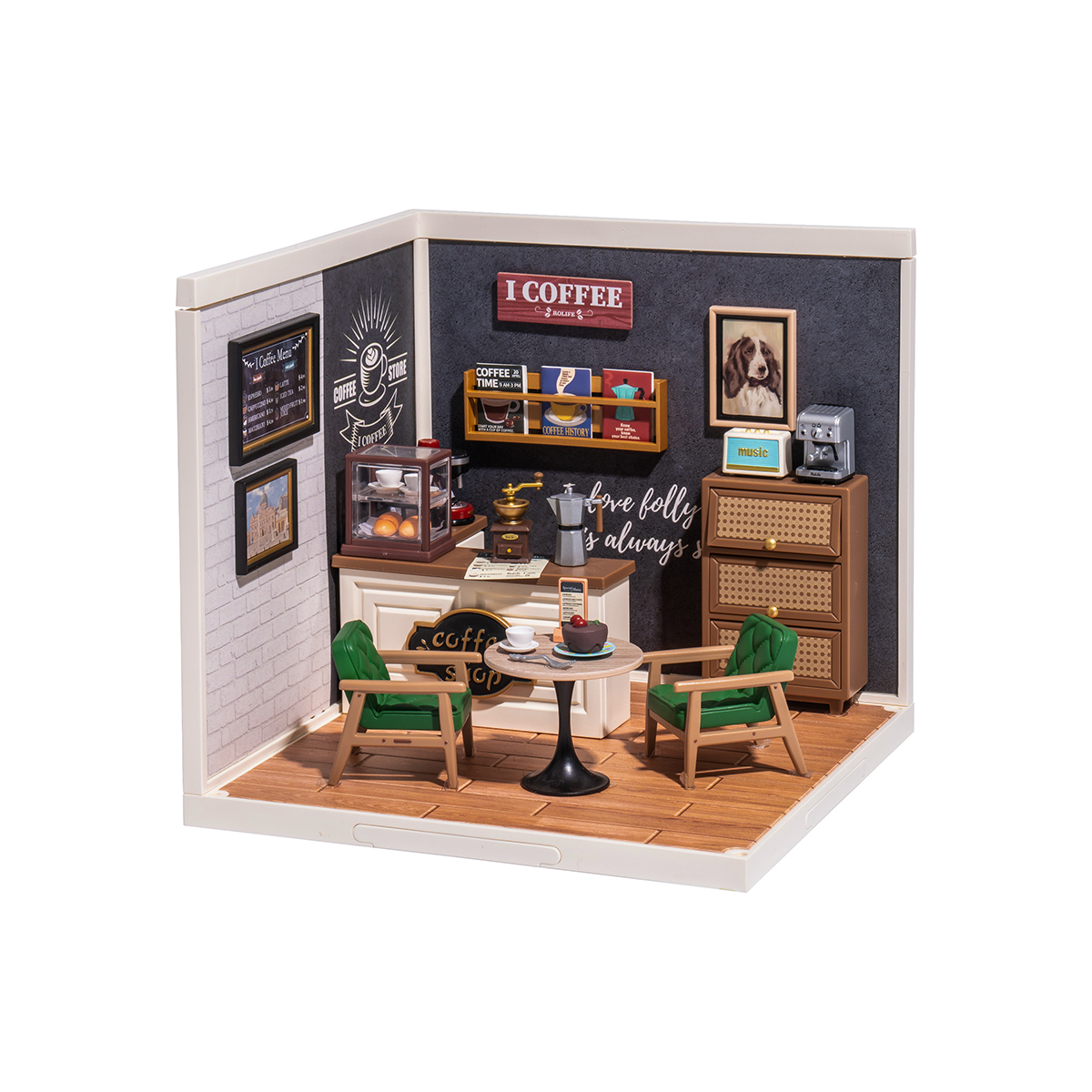 Rolife Daily Inspiration Cafe Super Creator Miniature House DW001B white background product view