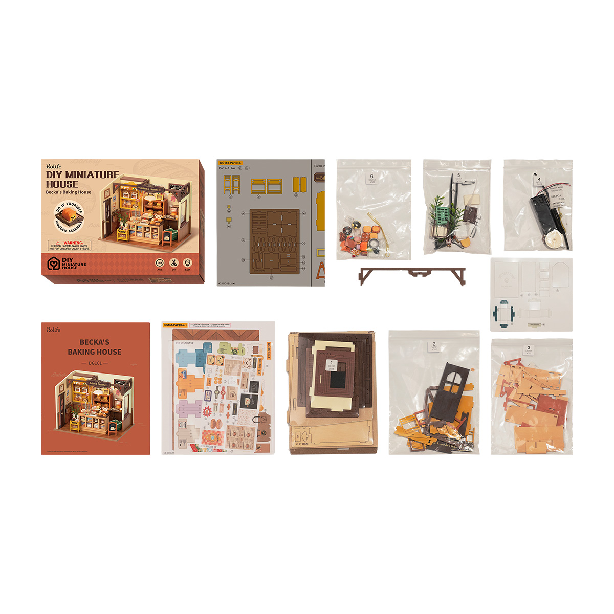 Rolife DIY Miniature House - Becka's Baking House DG161 parts layout graphic