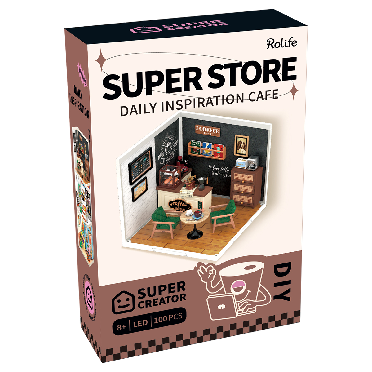 Rolife Daily Inspiration Cafe Super Creator Miniature House DW001B product package