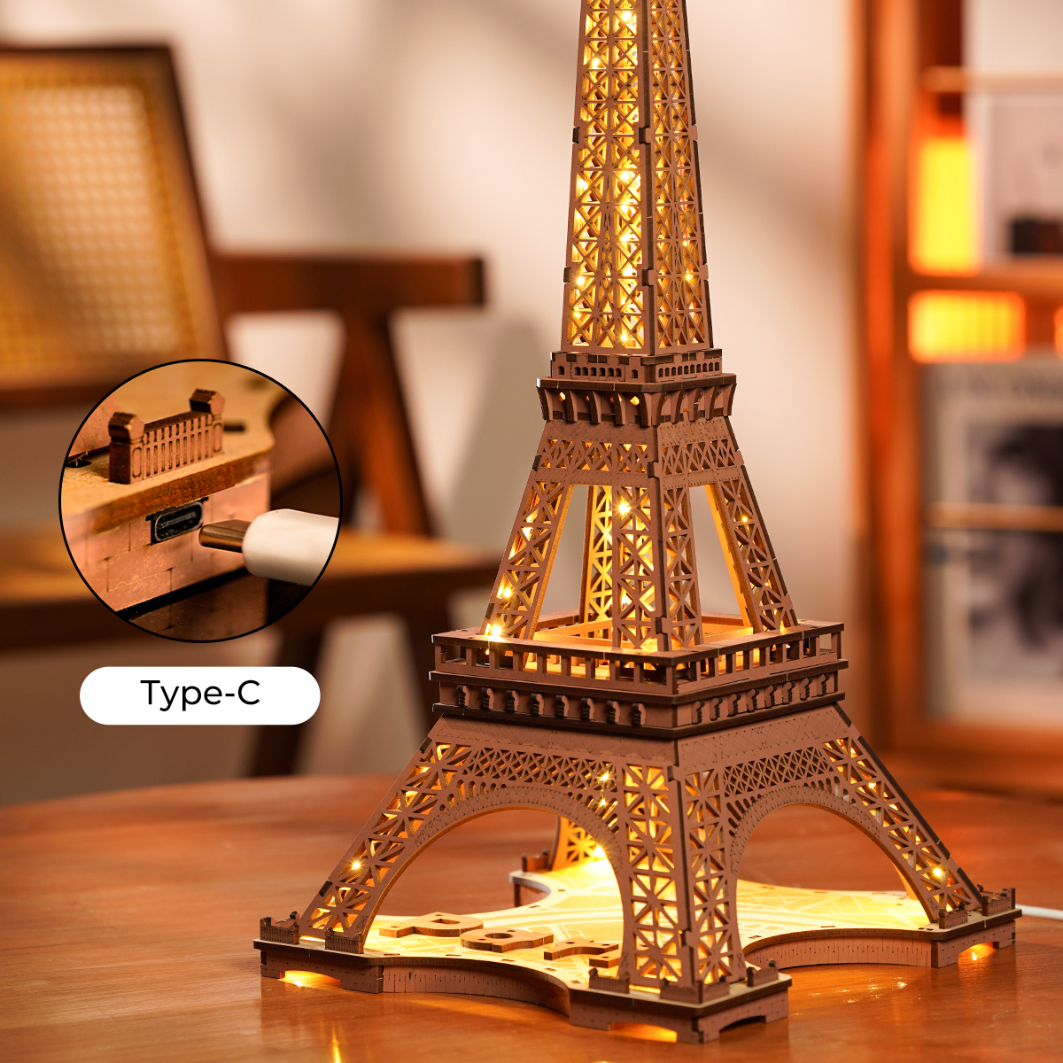 Rolife 3D Wooden Puzzle - Night of the Eiffel Tower TGL01 warm light Eiffel Tower display scene